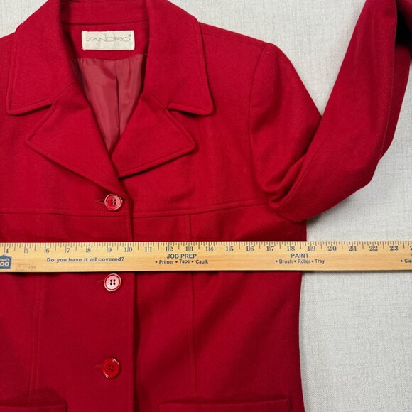 Vintage Sandro Red Wool Blazer Classic Button Front Notched Lapel Size 8 - Picture 6 of 11